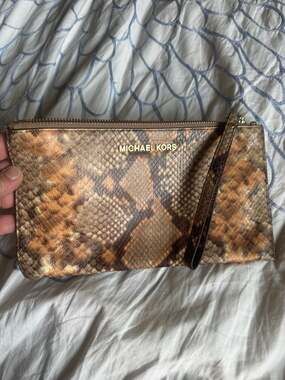 Michael Kors Snakeskin Print Leather Wristlet Clutch